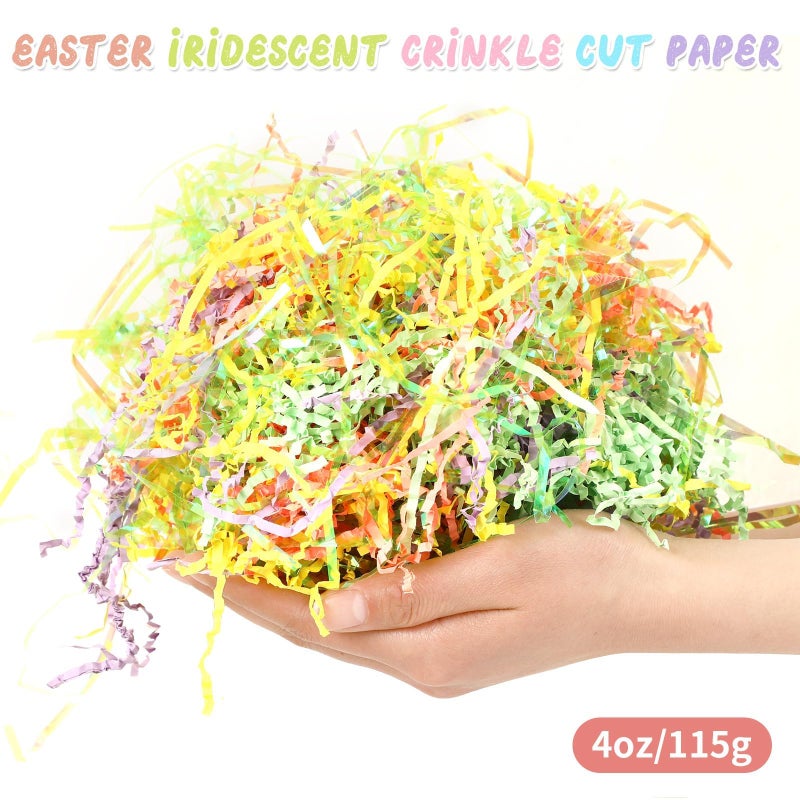 Jansun Easter Grass Crinkle Cut Paper, 115g/4oz Easter Iridescent Shred Paper Filler with Easter Confetti for Easter Gift Box Grass Basket Filler Gift Wrapping Easter Decorations - Image 3