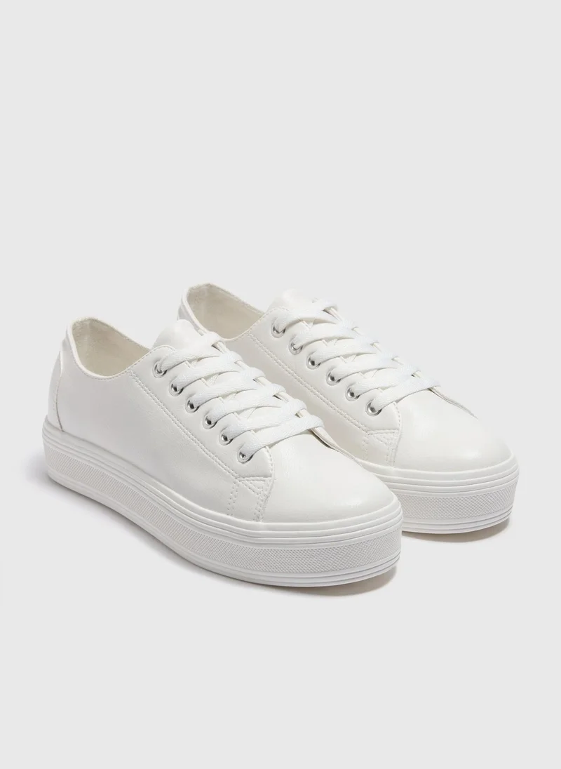 Matalan White Platform Lace Up Trainers