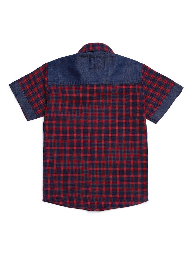 Kidling Kidling Kids Half Sleeve Checkered Shirt Shorts Set For Boys (K-3038-RED-24) (Cotton) - Image 2