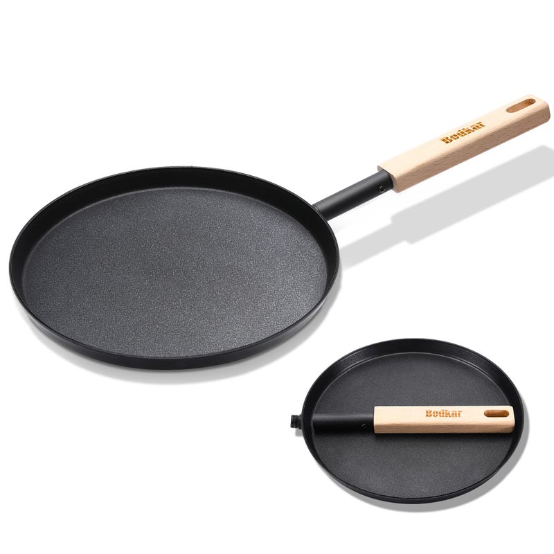 bodkar 8-inch Frying Pan Skillet Flat Crepe Pan, Lightweight Grill Pan with Wooden Handle for Camping Indoor Outdoor Cooking - Image 3