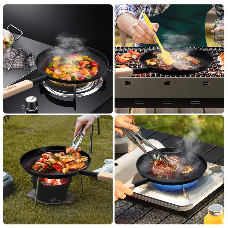 bodkar 8-inch Frying Pan Skillet Flat Crepe Pan, Lightweight Grill Pan with Wooden Handle for Camping Indoor Outdoor Cooking - Image 5