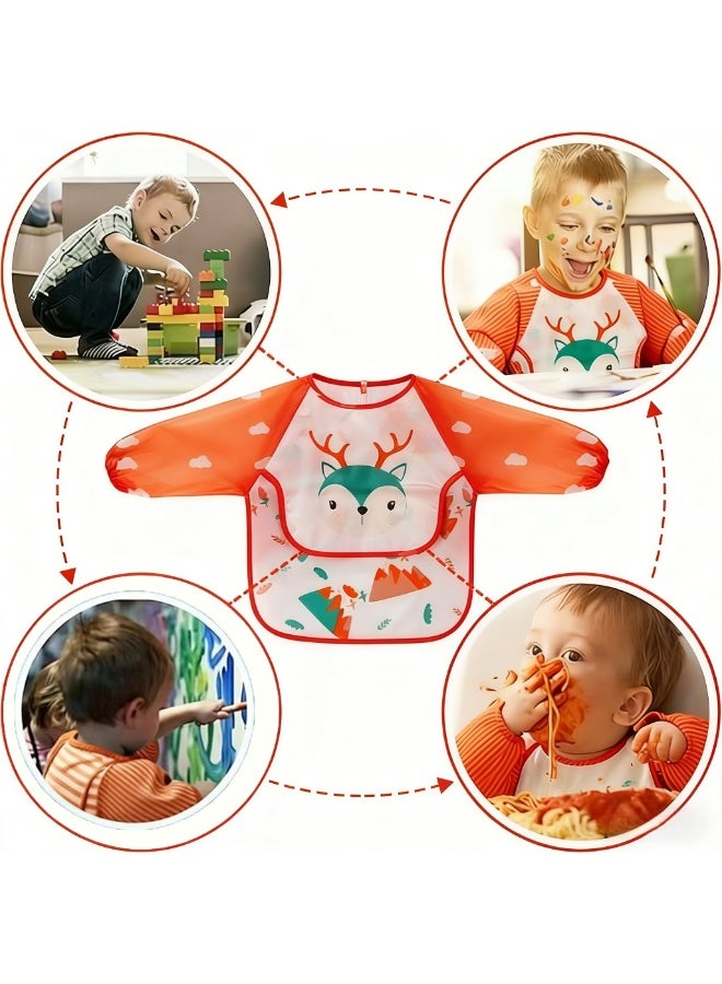 CESETH 3-Piece Baby Waterproof Long-Sleeved Bib, Made Of Food-Grade Material, Easy To Clean Baby Feeding Bib, Baby Waterproof Long-Sleeved Eating Bib, Dirt-Proof And Oil-Proof, Easy To Wash (Machine Washable), Suitable For Children Aged 6 Months - 3 Years. Best-Selling Product. With A Waterproof Long-Sleeved Bib Designed With Cartoon Animal Patterns. - Image 4