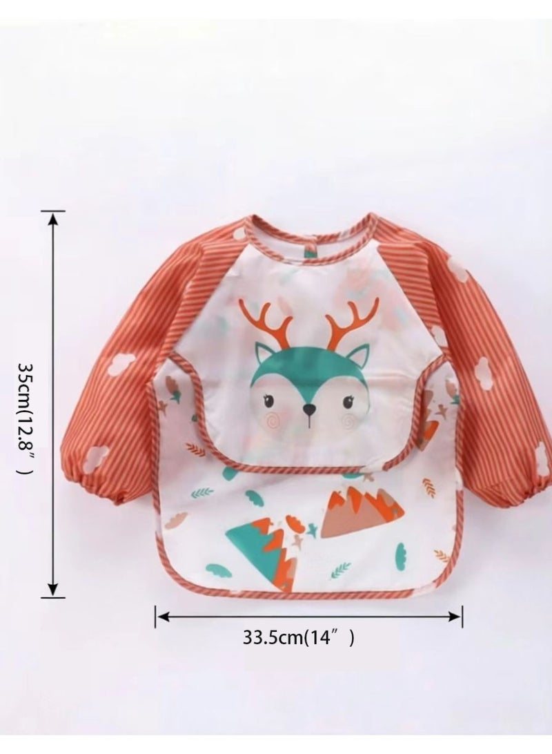 CESETH 3-Piece Baby Waterproof Long-Sleeved Bib, Made Of Food-Grade Material, Easy To Clean Baby Feeding Bib, Baby Waterproof Long-Sleeved Eating Bib, Dirt-Proof And Oil-Proof, Easy To Wash (Machine Washable), Suitable For Children Aged 6 Months - 3 Years. Best-Selling Product. With A Waterproof Long-Sleeved Bib Designed With Cartoon Animal Patterns. - Image 5