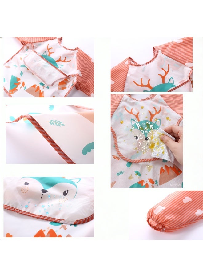 CESETH 3-Piece Baby Waterproof Long-Sleeved Bib, Made Of Food-Grade Material, Easy To Clean Baby Feeding Bib, Baby Waterproof Long-Sleeved Eating Bib, Dirt-Proof And Oil-Proof, Easy To Wash (Machine Washable), Suitable For Children Aged 6 Months - 3 Years. Best-Selling Product. With A Waterproof Long-Sleeved Bib Designed With Cartoon Animal Patterns. - Image 2