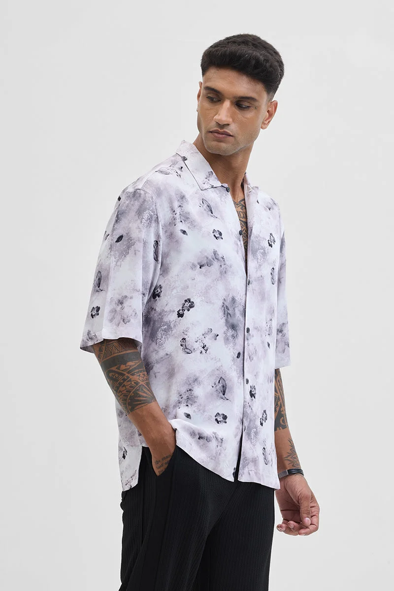 SNITCH White Abstract Half Sleeve Relaxed Shirt