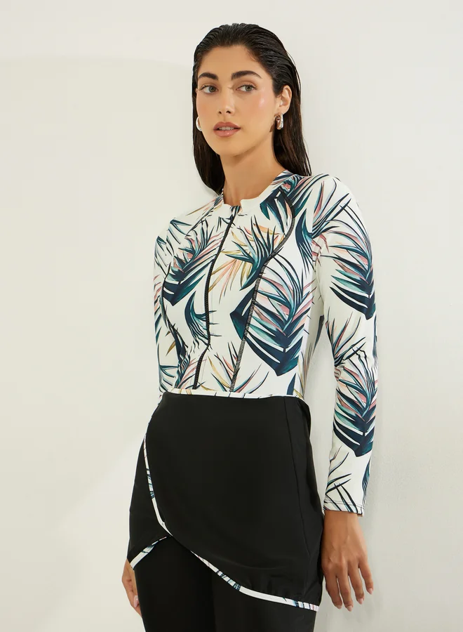 Styli Pack of 2 -  Full Sleeve Printed Burkini and Pre Stitched Wrap Skirt Set