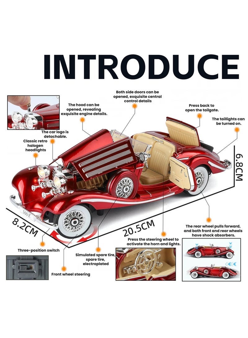 1:24 Scale Vintage Classic Old Car Diecast Model Retro Antique Alloy Vehicle Replica with Partial Light Up Feature Desktop Collectible Decor - Image 2