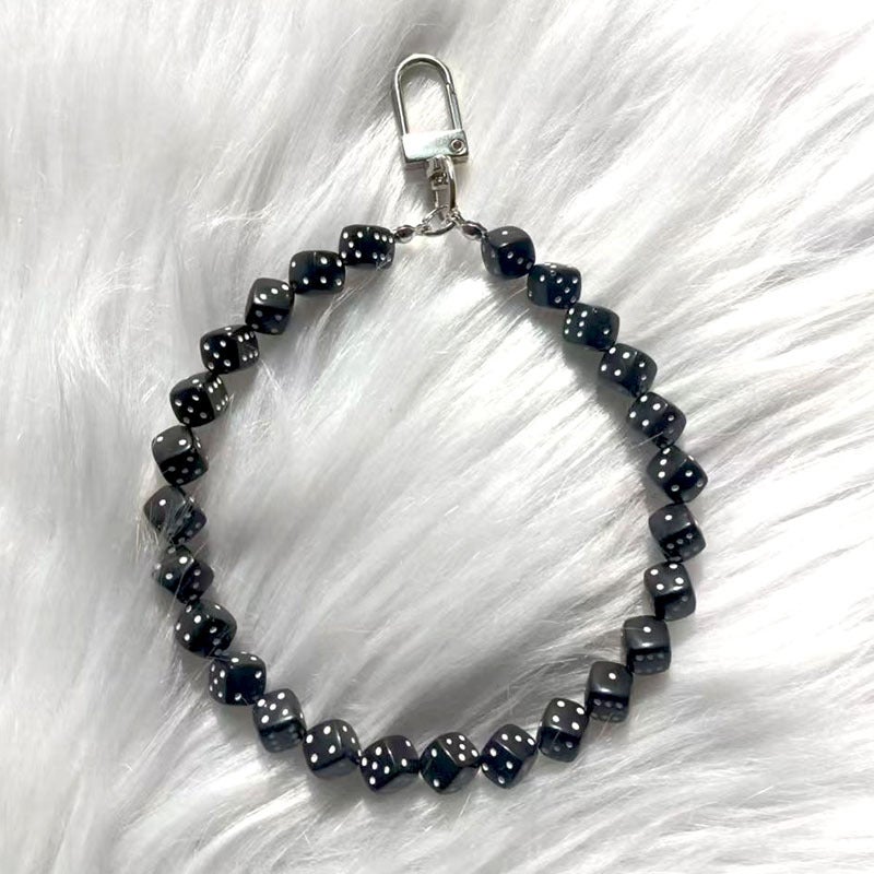 Punk Black And White Mini Small Dice Keychain Retro Chinese Style Mobile Phone Pendant Simple Beaded Color Bag Pendant - Image 4