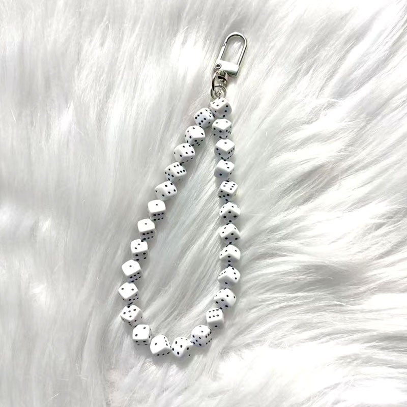 Punk Black And White Mini Small Dice Keychain Retro Chinese Style Mobile Phone Pendant Simple Beaded Color Bag Pendant - Image 5