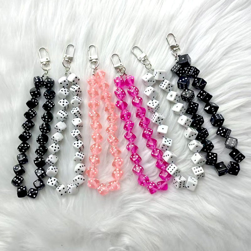 Punk Black And White Mini Small Dice Keychain Retro Chinese Style Mobile Phone Pendant Simple Beaded Color Bag Pendant - Image 3