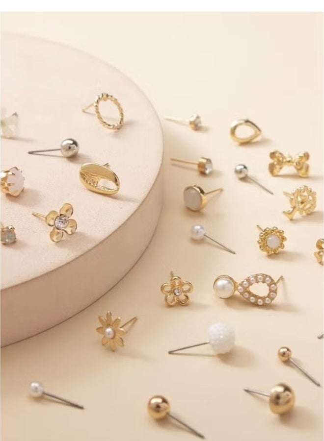 YJ Large Set of Earrings with Different Designs, Heart and Flower Studs, 60 Pieces - Image 5