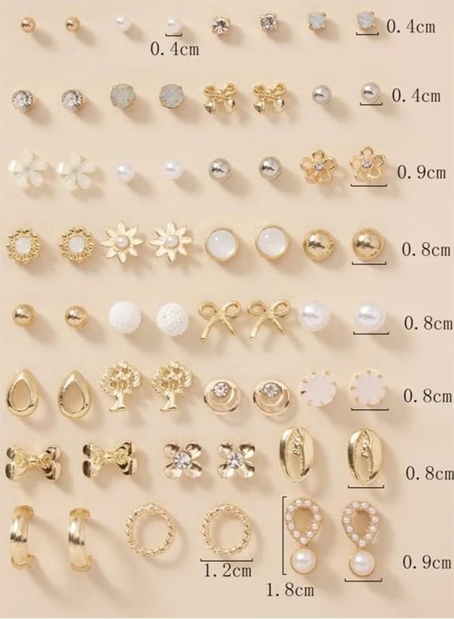 YJ Large Set of Earrings with Different Designs, Heart and Flower Studs, 60 Pieces - Image 3
