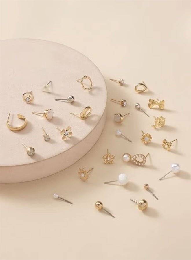 YJ Large Set of Earrings with Different Designs, Heart and Flower Studs, 60 Pieces - Image 2