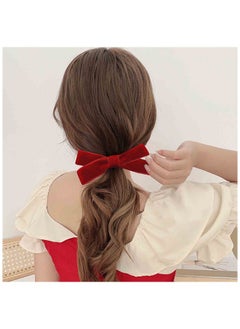 Yheakne Velvet Bow Hair Clip Red Satin Hair Barrette French Hair Bow Headpieces Winter Bow Barrette Headwear Hair Accessories For Women And Girls Gifts (Short Deep Red)  - Image 1