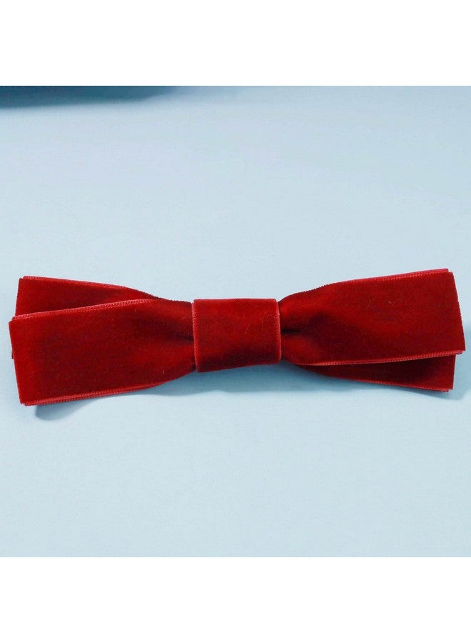 Yheakne Velvet Bow Hair Clip Red Satin Hair Barrette French Hair Bow Headpieces Winter Bow Barrette Headwear Hair Accessories For Women And Girls Gifts (Short Deep Red) - Image 2