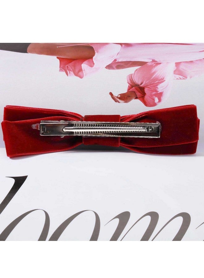 Yheakne Velvet Bow Hair Clip Red Satin Hair Barrette French Hair Bow Headpieces Winter Bow Barrette Headwear Hair Accessories For Women And Girls Gifts (Short Deep Red) - Image 3