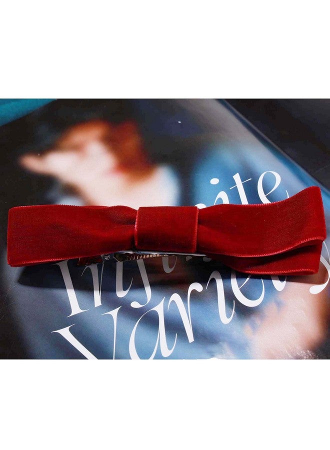 Yheakne Velvet Bow Hair Clip Red Satin Hair Barrette French Hair Bow Headpieces Winter Bow Barrette Headwear Hair Accessories For Women And Girls Gifts (Short Deep Red) - Image 4