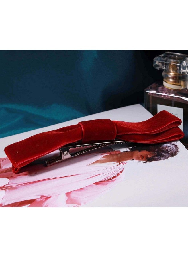 Yheakne Velvet Bow Hair Clip Red Satin Hair Barrette French Hair Bow Headpieces Winter Bow Barrette Headwear Hair Accessories For Women And Girls Gifts (Short Deep Red) - Image 5