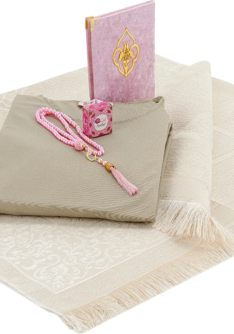 İhvan Online Practical One-Piece Prayer Dress with Headscarf and Prayer Rug Set Pink