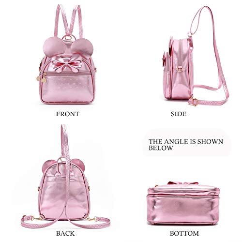 KL928 Girls Bowknot Polka Dot Cute Mini Backpack Small Daypacks Convertible Shoulder Bag Purse for Women (Fluorescent Pink) - Image 5