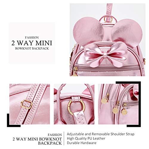 KL928 Girls Bowknot Polka Dot Cute Mini Backpack Small Daypacks Convertible Shoulder Bag Purse for Women (Fluorescent Pink) - Image 3