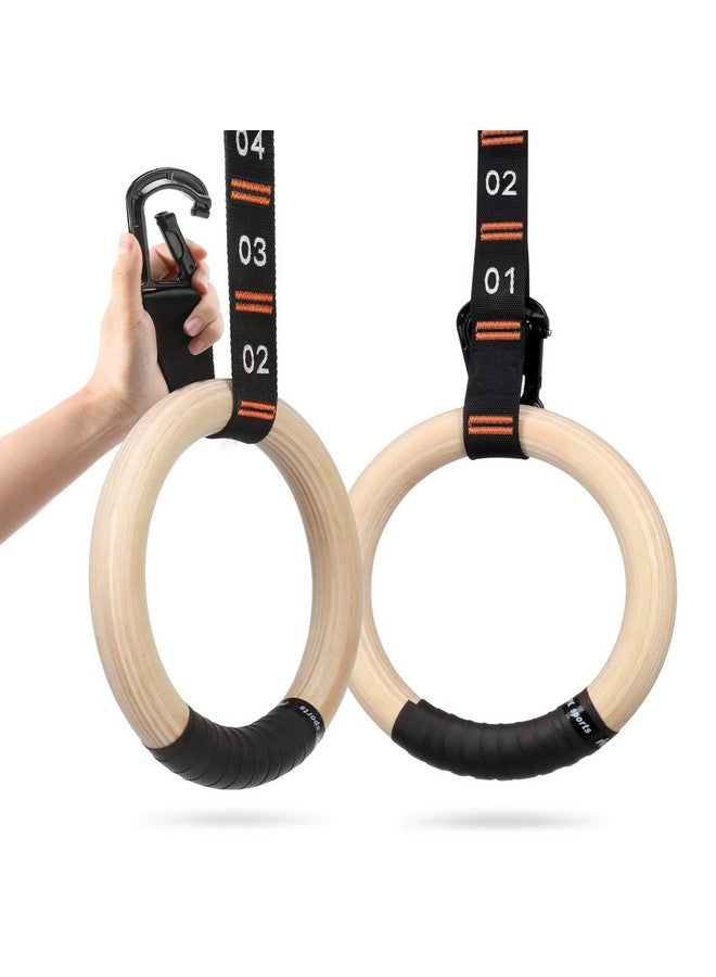 BOFFLE Wooden Gymnastic Rings with Adjustable Number Straps, Crossfit Rings for Gym, Workout, Exercise, Outdoor Training, Quick Install Carabiner, 8.5 ft Straps Pull Up Non-Slip Rings - Image 1