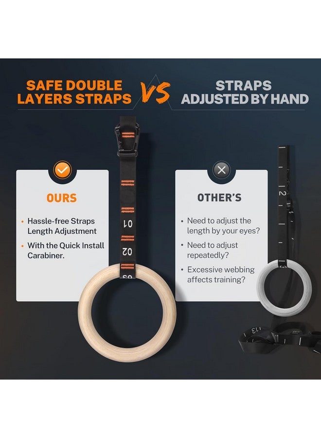 BOFFLE Wooden Gymnastic Rings with Adjustable Number Straps, Crossfit Rings for Gym, Workout, Exercise, Outdoor Training, Quick Install Carabiner, 8.5 ft Straps Pull Up Non-Slip Rings - Image 3