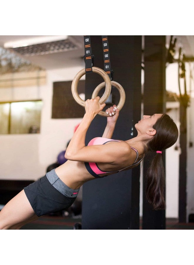 BOFFLE Wooden Gymnastic Rings with Adjustable Number Straps, Crossfit Rings for Gym, Workout, Exercise, Outdoor Training, Quick Install Carabiner, 8.5 ft Straps Pull Up Non-Slip Rings - Image 2