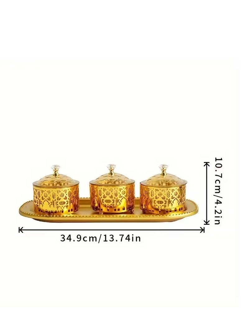 Ramadan Black Metal Snack Dessert Tray  Ramadan Eid Party Home Tableware Decoration 3 Trays and 1 Plate Per Set - Image 2