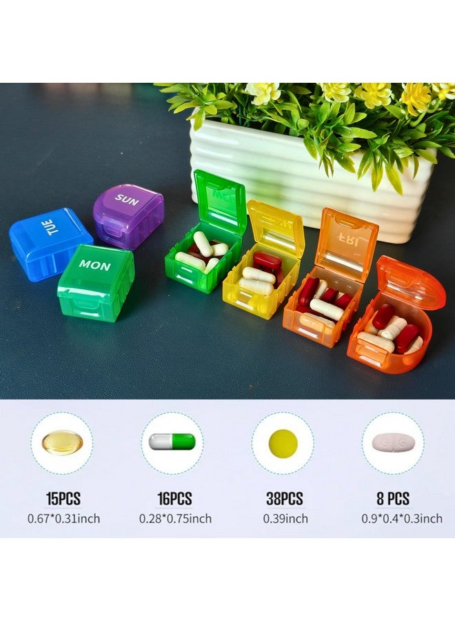 POPCUBE صندوق منظم الحبوب الأسبوعي، صندوق الحبوب 7 أيام، 7 حبة قابلة للفصل، علبة أدوية يومية محمولة مع قسم كبير، حاوية أدوية للسفر للمكملات. (متعدد الألوان - 7 أقسام) - Image 3