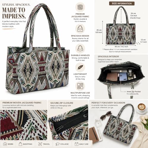 CLASSIC SMUGGLER Designer Tote Bag for Women Trendy Light Green Geometric Print Handbag for Work, Shopping & Casual Outings | Ladies purse | Stylish Shoulder Bag | Gift for Women (Green) - Image 5