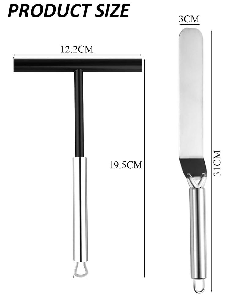 INOCEAN 2PCS Crepe Spreader & Spatula Kit, T-Shape Dosa Spreader Tool and Spatula Set with Stainless Steel Handle, Cake Turner Spreader Tool Crepe Pan Maker for Home Kitchen Utensils Dining Room - Image 2
