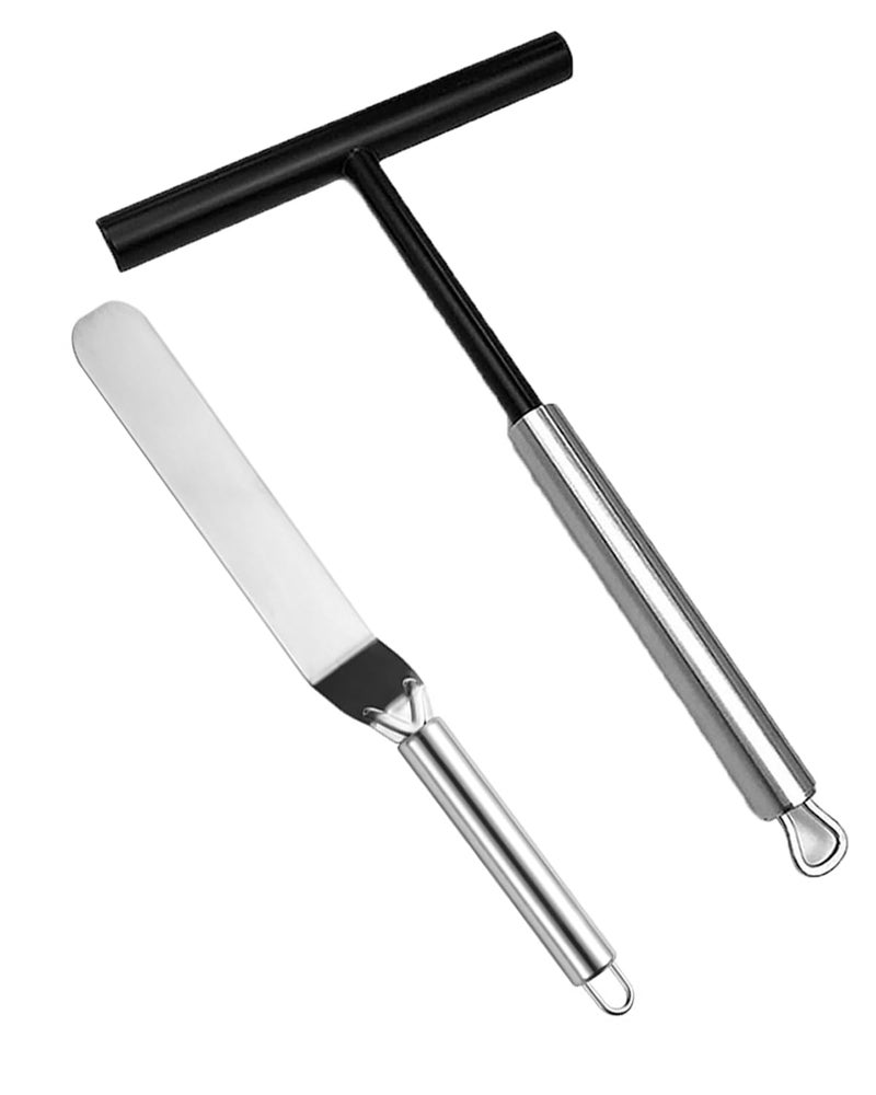 INOCEAN 2PCS Crepe Spreader & Spatula Kit, T-Shape Dosa Spreader Tool and Spatula Set with Stainless Steel Handle, Cake Turner Spreader Tool Crepe Pan Maker for Home Kitchen Utensils Dining Room - Image 1
