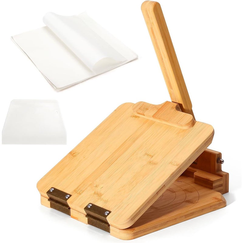 SK Bamboo Wood Tortilla Press Maker for Mexican Cuisine, Dough Presser for Dumpling Wrappers, Kitchen Tool - Image 1