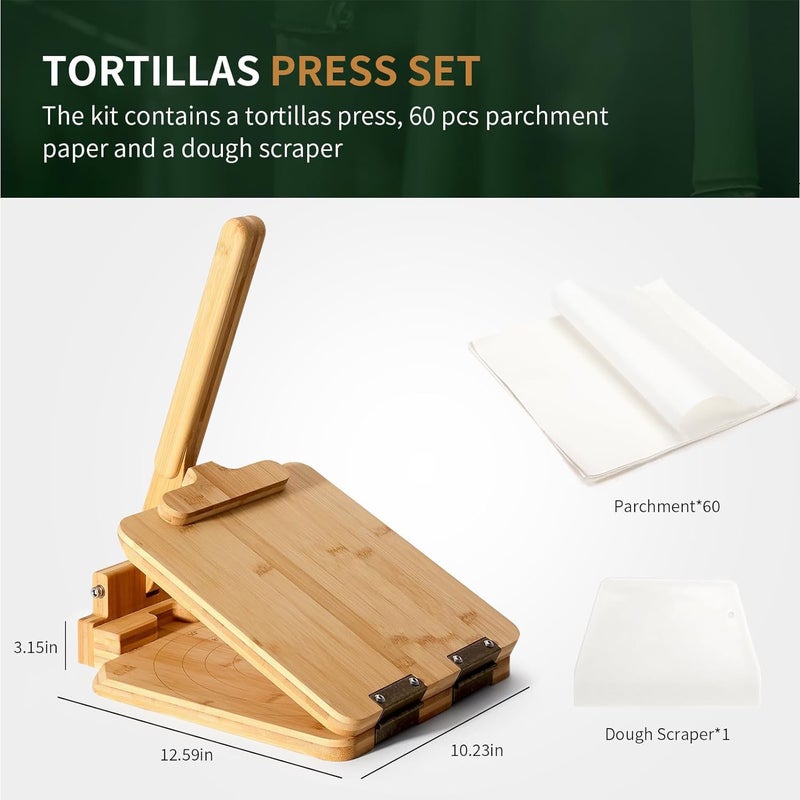 SK Bamboo Wood Tortilla Press Maker for Mexican Cuisine, Dough Presser for Dumpling Wrappers, Kitchen Tool - Image 4