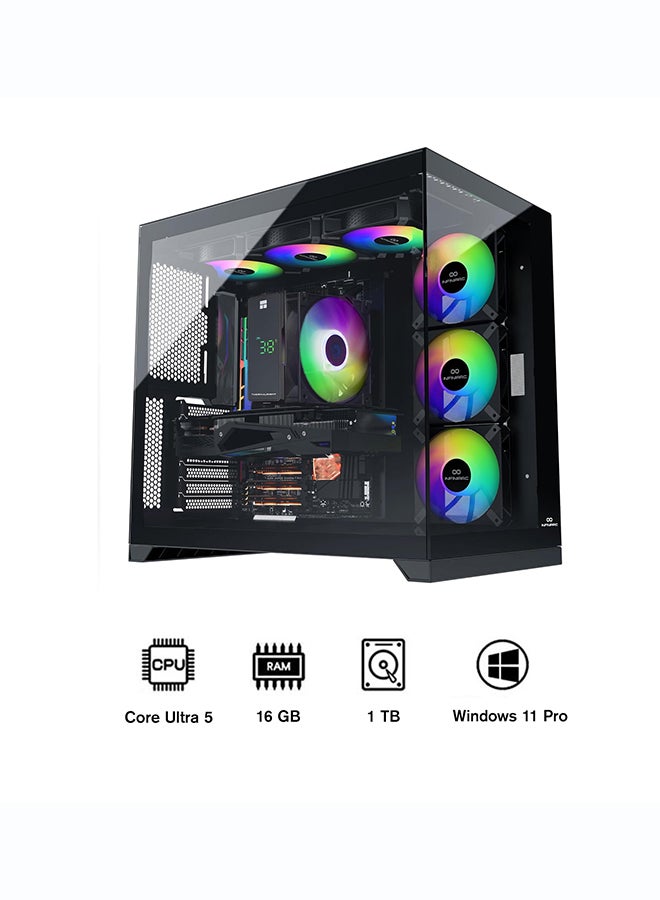 انفني ارك INFINIARC 5060ti Gaming Desktop PC (Intel Core Ultra 5, RTX 5060ti 8G GPU, 16GB DDR5 RAM, 1TB SSD, B860 Motherboard, CUBE Case, Digital Air Cooler ARGB, 750W Gold PSU, Windows PRO) Black Black - Image 1