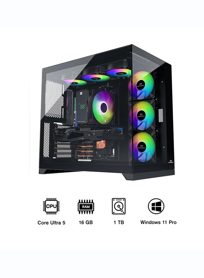 انفني ارك INFINIARC 5060ti Gaming Desktop PC (Intel Core Ultra 5, RTX 5060ti 8G GPU, 16GB DDR5 RAM, 1TB SSD, B860 Motherboard, CUBE Case, Digital Air Cooler ARGB, 750W Gold PSU, Windows PRO) Black Black - Image 1