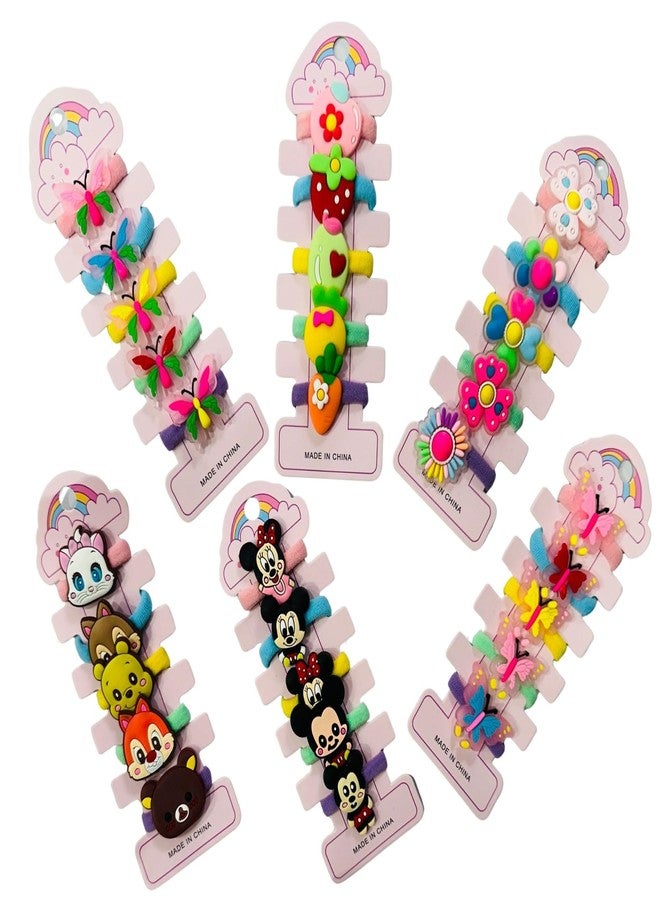 luxelocks Pack of 30 pcs Kids Hair rubber Set, Disney Cartoon Characters, Butterflies and Flowers Design, Multicolour Elastic Hair Ties for kids - Image 2
