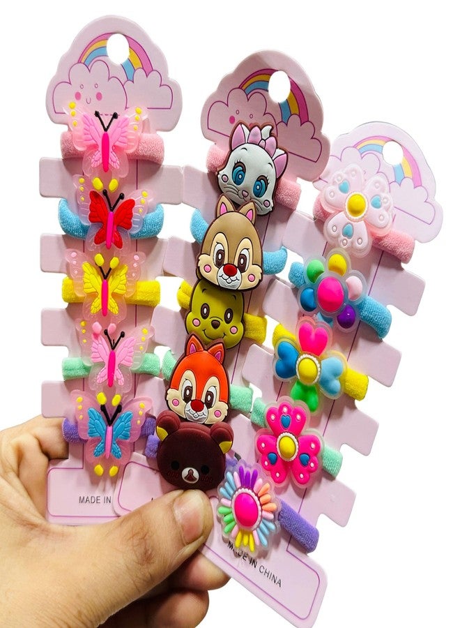 luxelocks Pack of 30 pcs Kids Hair rubber Set, Disney Cartoon Characters, Butterflies and Flowers Design, Multicolour Elastic Hair Ties for kids - Image 4