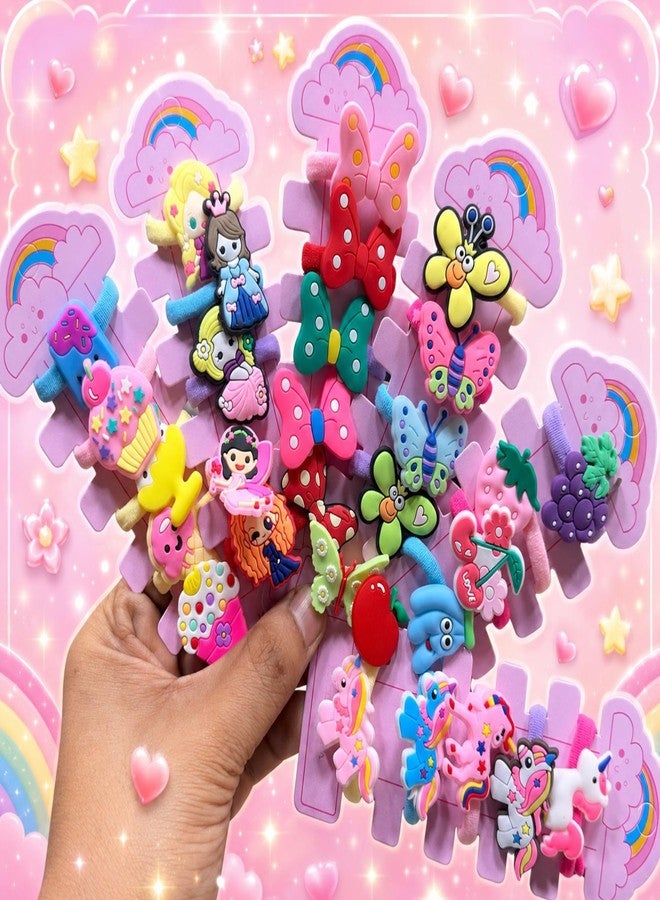 luxelocks Pack of 30 pcs Kids Hair rubber Set, Disney Cartoon Characters, Butterflies and Flowers Design, Multicolour Elastic Hair Ties for kids - Image 1