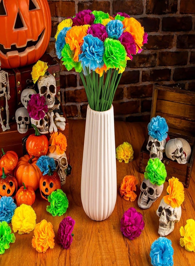 FFNIU Marigold Flower Heads, 50Pcs Colorful Artificial Flowers for DIY Marigold Garland Diwali Day of The Dead Halloween Wedding Party Home Decorations - Image 2