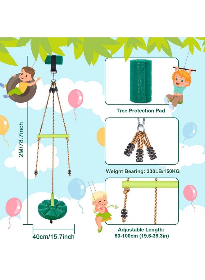 AGPTEK Disc Swing with Monkey Bars,Tree Swing Set Accessories Rope Disk Swing Seat with Carabiner and 22in Hanging Strap Heavy Duty Swingset for Zipline Outdoor Playground, Jungle & Gym(Green) - Image 2
