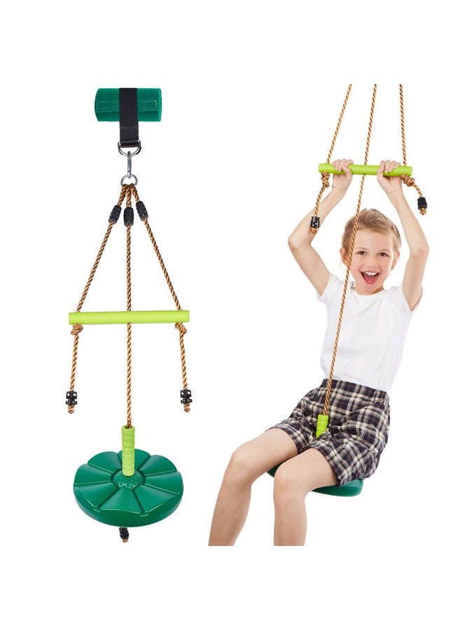AGPTEK Disc Swing with Monkey Bars,Tree Swing Set Accessories Rope Disk Swing Seat with Carabiner and 22in Hanging Strap Heavy Duty Swingset for Zipline Outdoor Playground, Jungle & Gym(Green) - Image 1