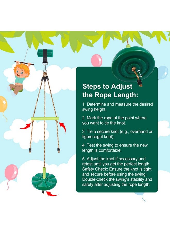 AGPTEK Disc Swing with Monkey Bars,Tree Swing Set Accessories Rope Disk Swing Seat with Carabiner and 22in Hanging Strap Heavy Duty Swingset for Zipline Outdoor Playground, Jungle & Gym(Green) - Image 4