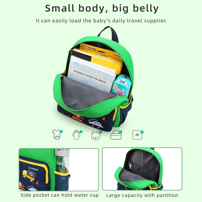willikiva Car Dinosaur Kids Toddler Backpack for Boys and Girls Children Waterproof Preschool Bag(Green Bus) - Image 4
