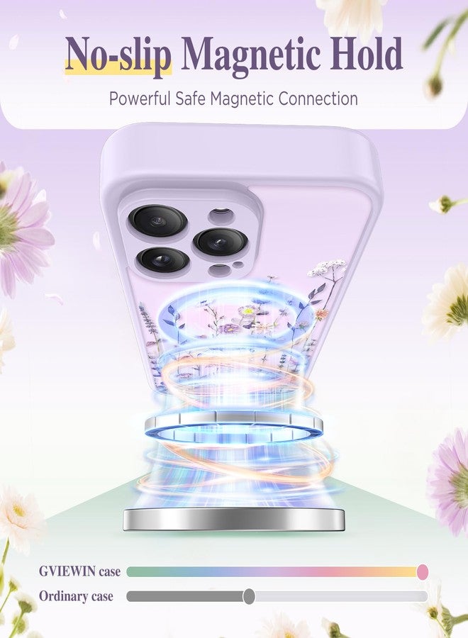 GVIEWIN Magnetic Compatible with iPhone 15 Pro Max Case, Compatible with MagSafe,with 2X Screen Protector, Full Camera Protection Floral Translucent Matte Back Shockproof Cover, Floratopia/Colorful - Image 3