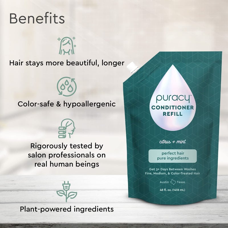 Puracy Conditioner for Fine, Medium, and Color-Treated Hair - Pure Ingredients for Cleaner, Silkier Hair Longer, 98.95% Natural (48 Ounce) - Image 2