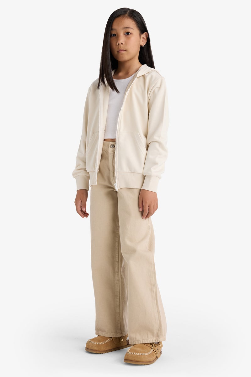 DeFacto Beige Girl Girl Basic Hooded Cardigan Casual - Image 2