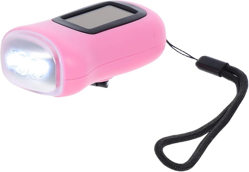 مصباح يدوي شمسي قابل لإعادة الشحن مع كرنك يدوي، مصباح طوارئ LED وردي، رأس قابل للدوران للتخييم والمشي لمسافات طويلة - Image 2