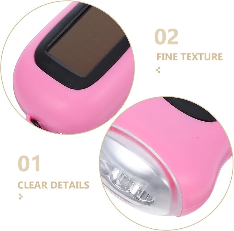 مصباح يدوي شمسي قابل لإعادة الشحن مع كرنك يدوي، مصباح طوارئ LED وردي، رأس قابل للدوران للتخييم والمشي لمسافات طويلة - Image 4